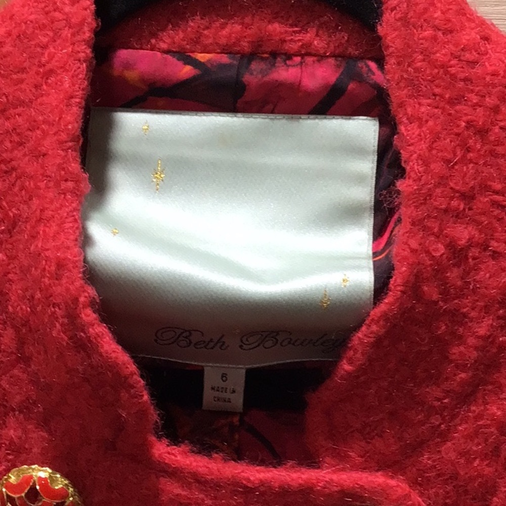 Beth Bowley Scarlet Textured Wool Mohair Silk Lined Peacoat Jacket $358 retail - Picture 7 of 11